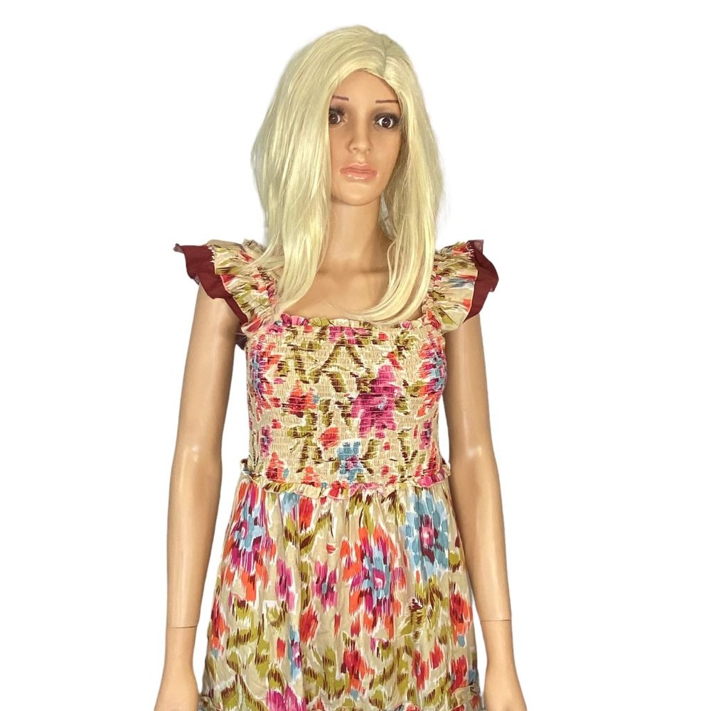 NWT House of Harlow Zoey Khaki Floral Bohemian Smocked Maxi Dress Medium $268 - Picture 4 of 11